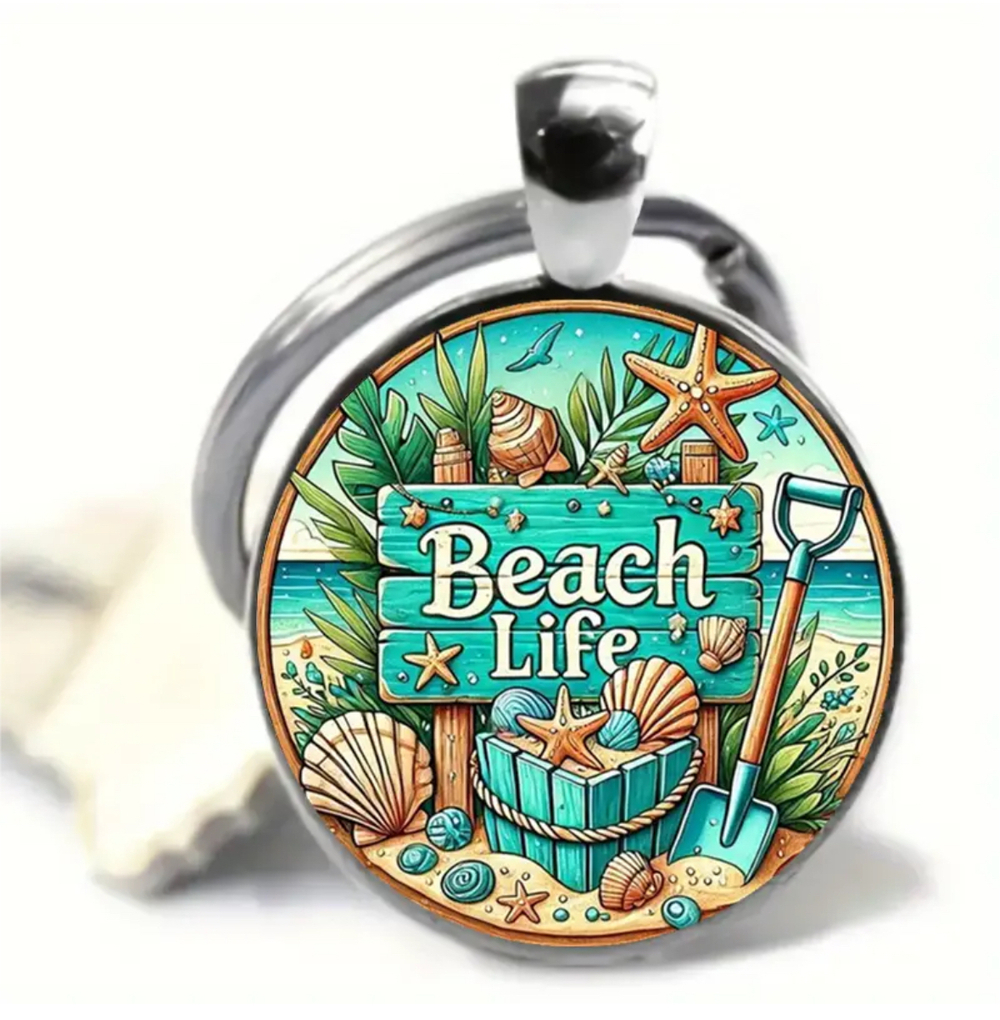 3/$25 Beach Life Sand Seashells Starfish Keychain NEW